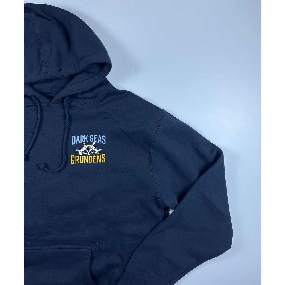 Dark Seas Grundens Great Depths Coastal Fleece Hoodie Navy Blue Mens L NWT - Picture 4 of 15